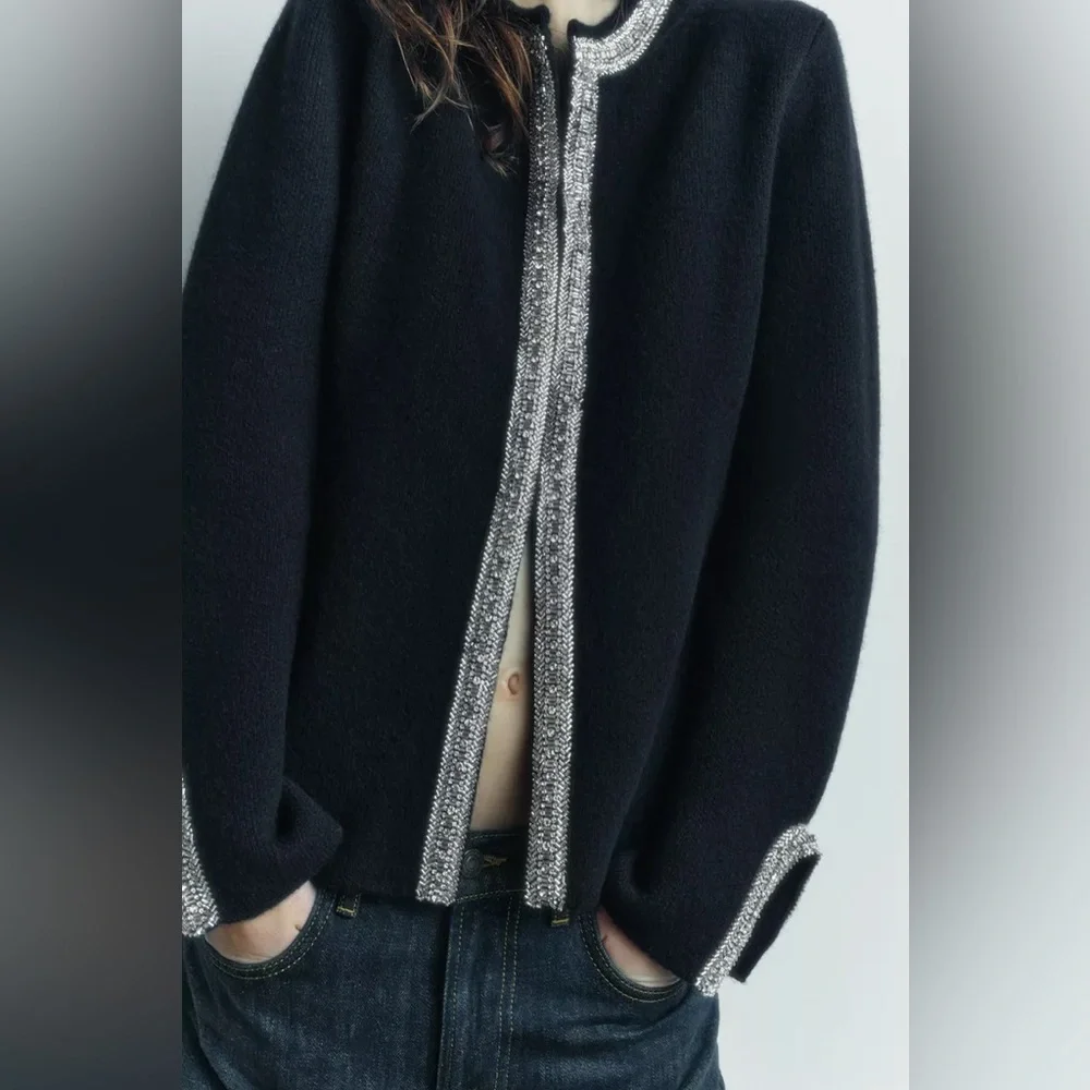 NWT Zara Jacket | ZARA 100% WOOL BEADED CARDIGAN/ JACKET (Size: M) - Picture 12 of 16